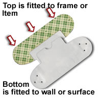 A diagram of J-Clip's two parts, the part that gets mounted to the wall, and the part that gets mounted to the picture or item